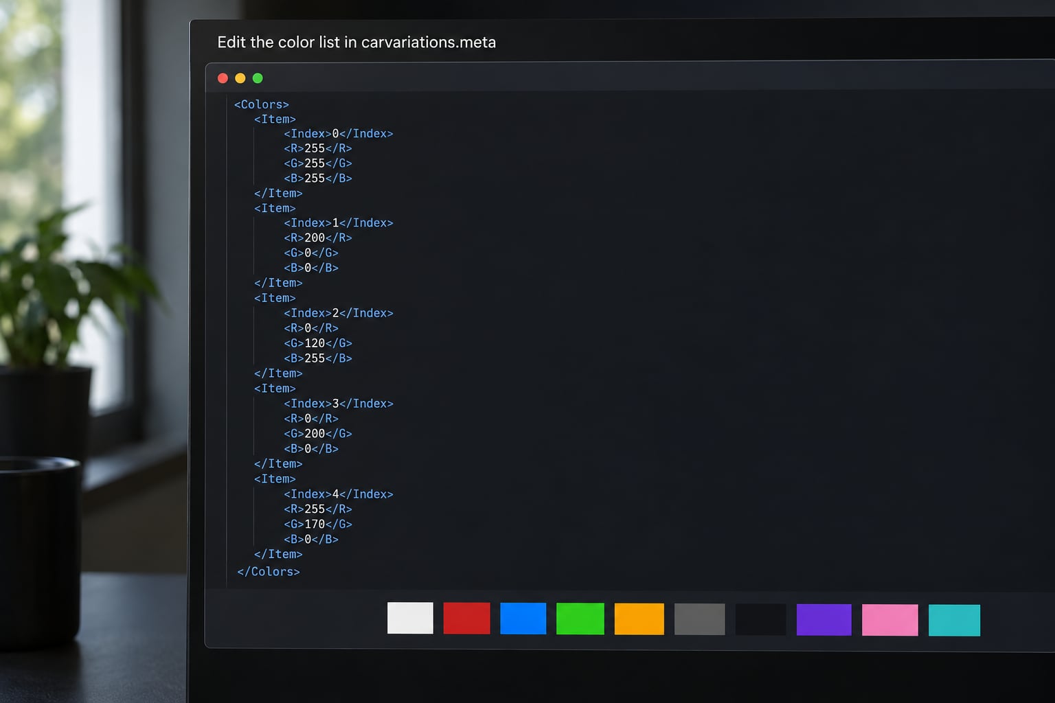 Edit the color list in carvariations.meta