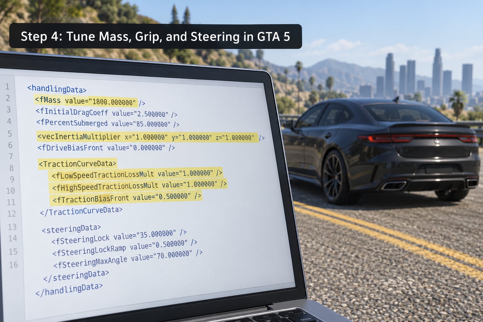 Step 4: Tune Mass, Grip, and Steering in GTA 5