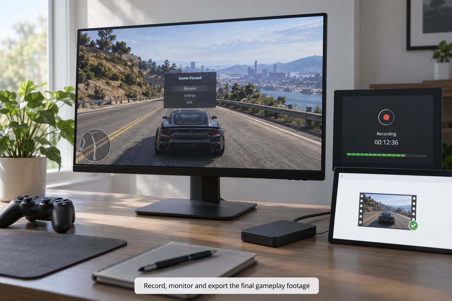 Record, monitor and export the final gameplay footage